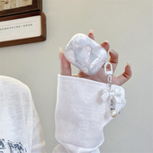 ins韩风蝴蝶结丝带适用AirPodsPro3保护套贝壳纹苹果2代无线蓝牙耳机壳AirPods4防摔女简约三代防刮硬壳5代潮