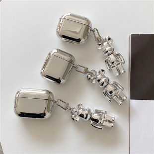 个性潮牌电镀暴力熊挂件适用AirPods4保护套1/2代3代Pro2苹果无线蓝牙耳机壳airpodspro创意女五代硅胶防摔盒