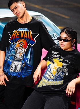 重磅纯棉水洗 美式球星印花库里科比詹姆斯篮球男女宽松短袖T恤潮