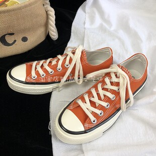 复古板鞋 子男2026新款 男 男原宿ulzzang百搭鞋 1970s橘色低帮帆布鞋