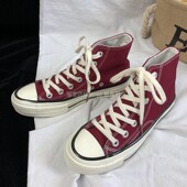 复古板鞋 1970s酒红色高帮帆布鞋 新款 子男2026春季 男 男原宿百搭鞋