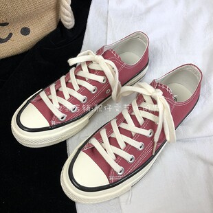 1970s豆沙红色低帮帆布鞋 女鞋 女韩版 新款 复古百搭学生板鞋 基本款