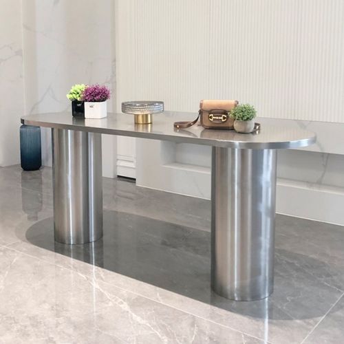 简约餐桌不锈钢拉丝弧形办公桌