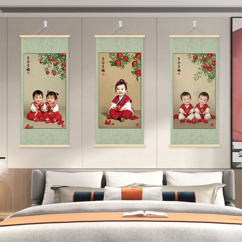 年画娃娃送子挂画备孕男女龙凤胎金童玉女助孕装饰画备孕婚房墙面