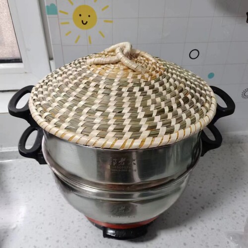 茅草麦秆手工草编锅盖家用蒸笼盖不锈钢炒锅铁锅铝锅电饭锅透气盖