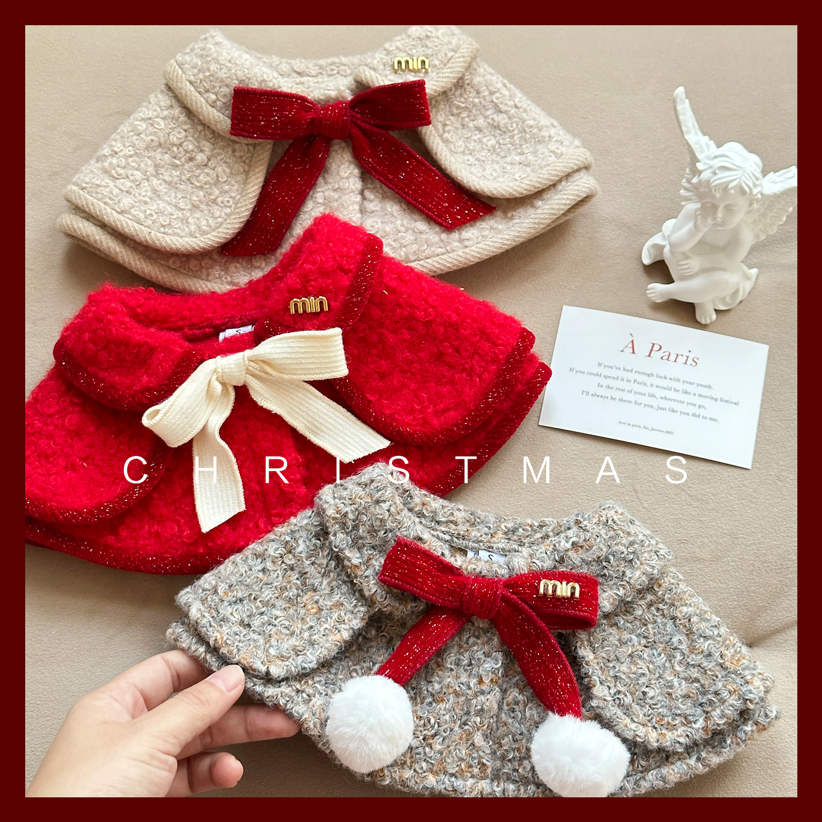 公主请过圣诞！宠物领结斗篷比熊博美假领子中型犬口水巾秋冬饰品