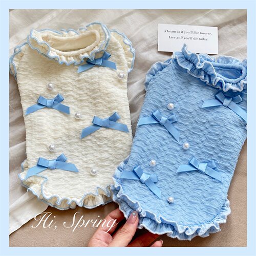 bluetime宠物花边背心甜美风原创