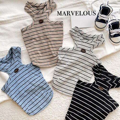 bluetime猫狗条纹挖肩背心简约风