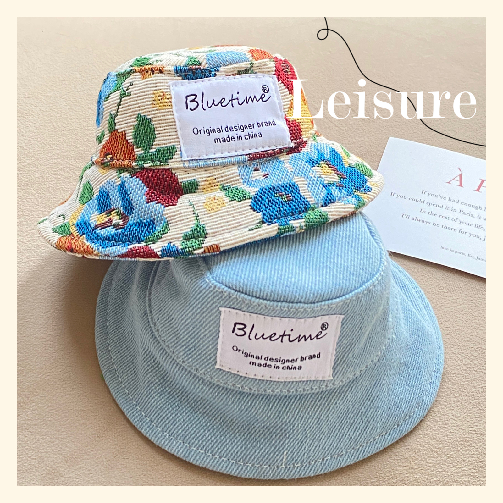 bluetime宠物牛仔碎花渔夫帽原创