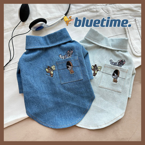 bluetime猫狗牛仔美式复古衬衫