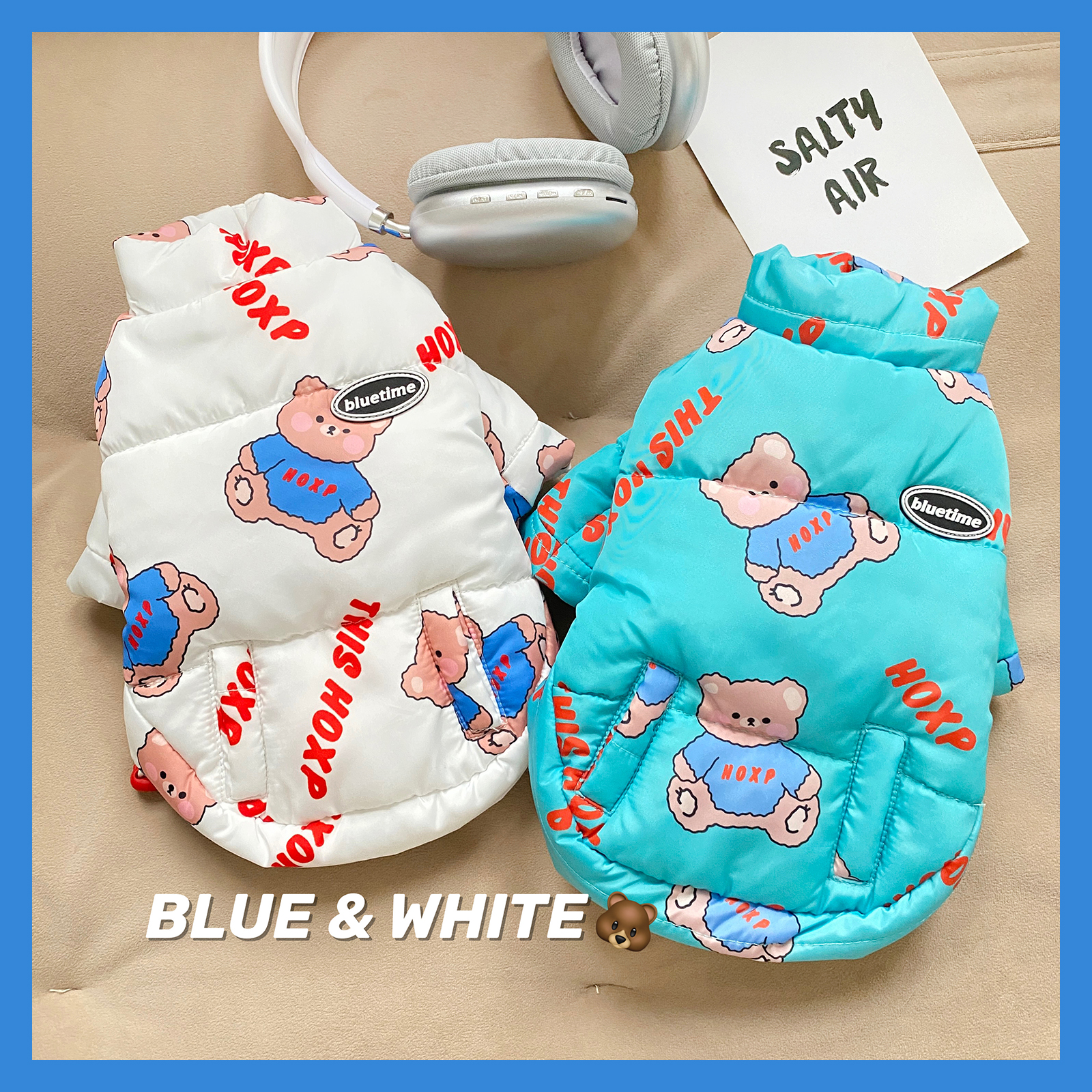 bluetime宠物加厚小熊印花棉服