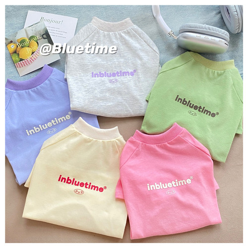 bluetime猫狗纯棉5色T恤多巴胺