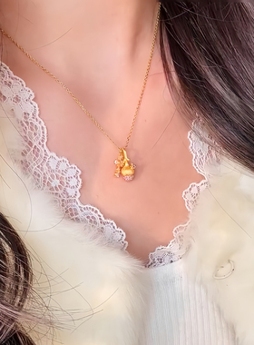 vintager中古拉丝十字架粉钻松果吊坠项链女轻奢毛衣链锁骨链MoeM