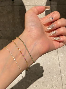 美到心坎绿色锆石小细链可调节轻奢简约百搭拉绳手链极细礼物女