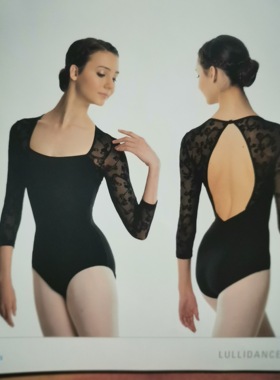 LULLI进口女款蕾丝长袖连体服芭蕾舞练功服体操服黑色特价LUF472