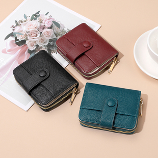 简约钱包女短款小巧多卡位两折卡包零钱包二合一真皮质感学生钱夹