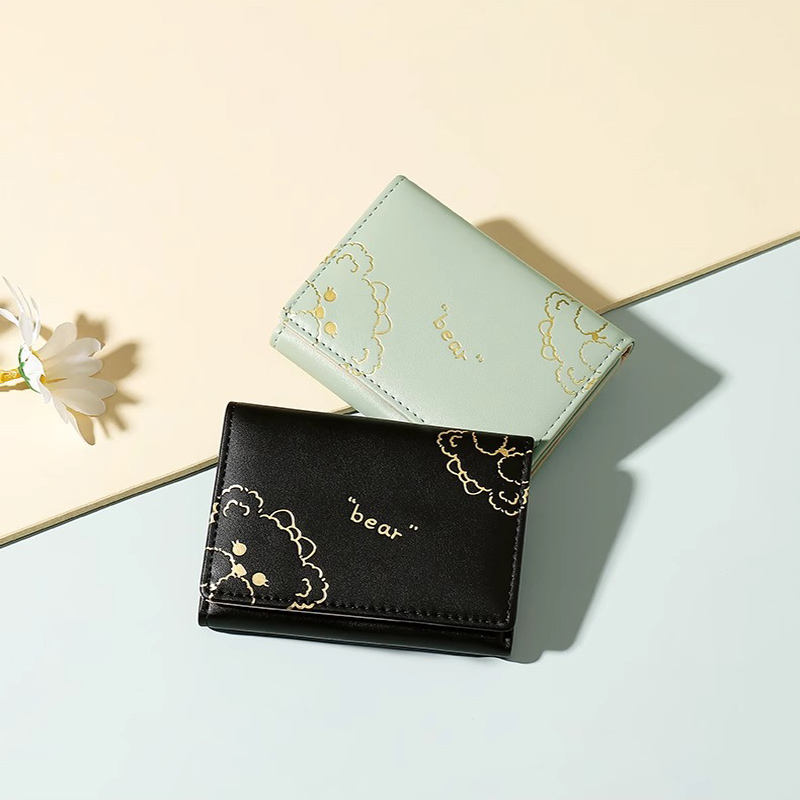 2023新款短款折叠小钱包女式小巧小清新韩版学生可爱卡通小熊薄款