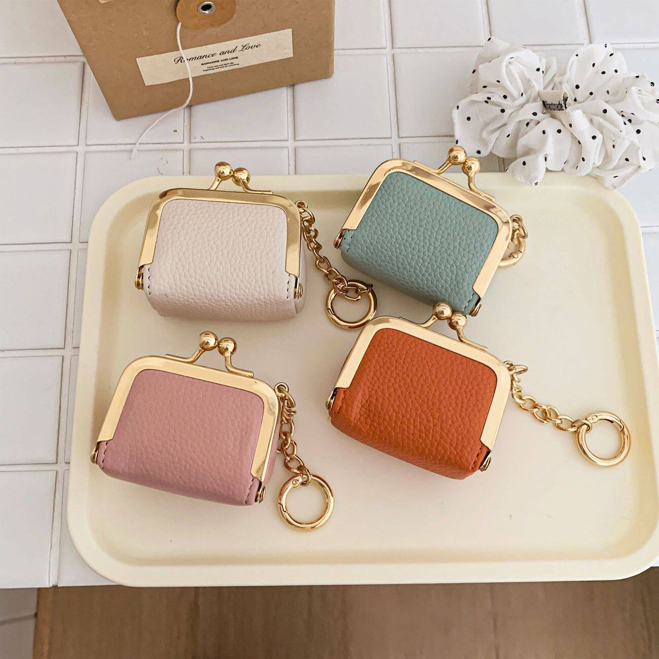 新款时尚休闲夹口包简约设计荔枝纹迷你硬币包零钱包耳机包收纳包