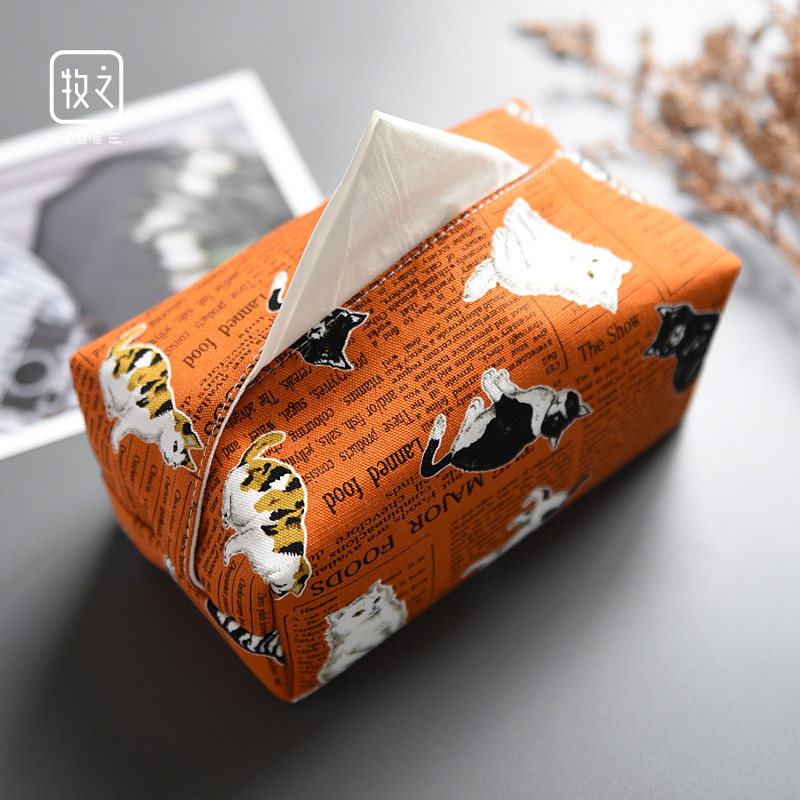 卡通可爱招财猫咪布艺纸巾盒少女心家用餐巾纸套小清新抽纸盒布袋