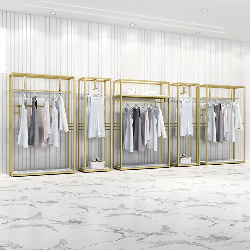 金色服装组合侧挂实木展示架