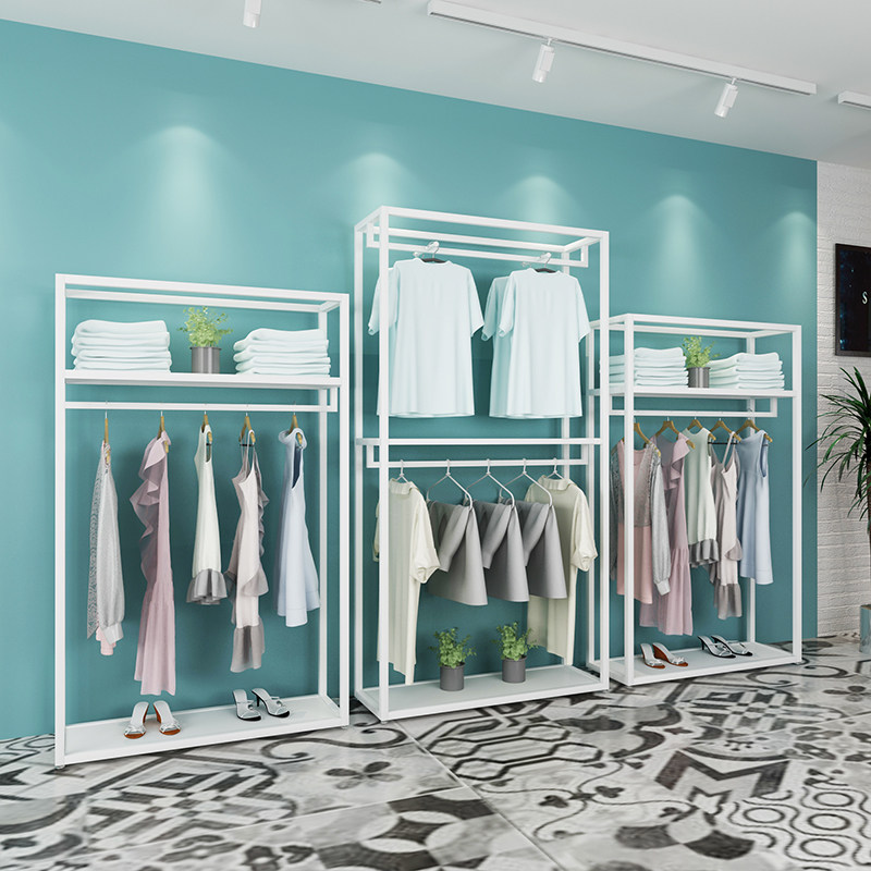 服装店铺白色展示架双层组合侧挂