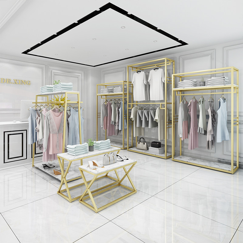服装中岛流水台金色饰品展示架