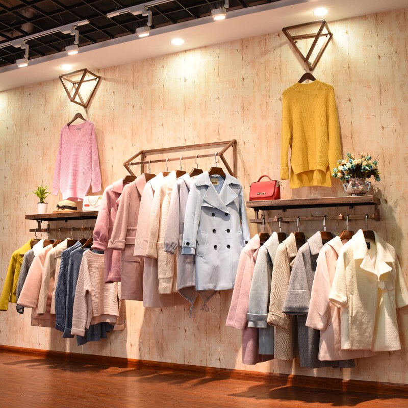 服装店铺展示架上墙壁挂式 古铜色复古男女装店衣服侧挂架子铁艺