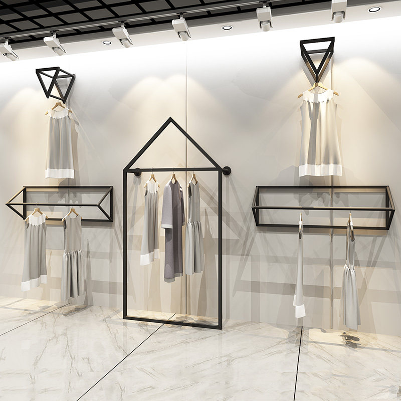 个性上墙服装店铺展示架壁挂式组合套装 挂衣服架子侧挂正挂衣架