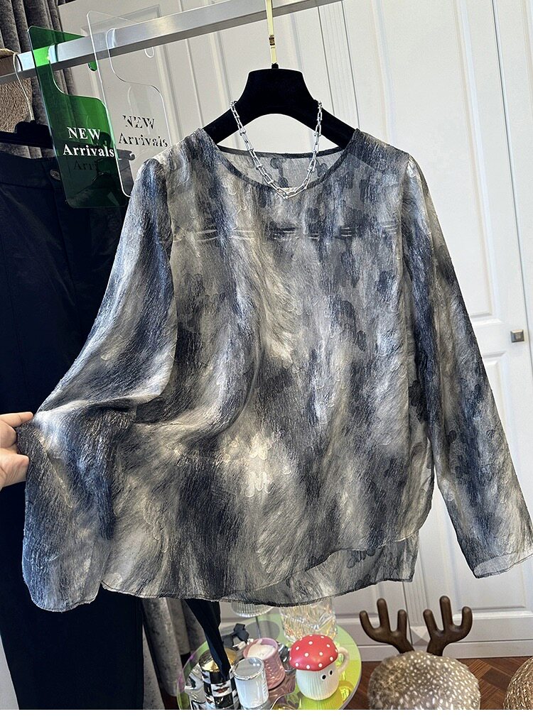 特大码300斤高级感水墨画晕染花色时尚防晒服女上衣罩衫宽松显瘦