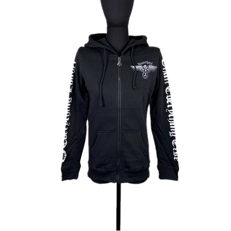 包邮-mot*r摇滚机车牛头黑桃暗黑金属朋克女款抓绒连帽拉链卫衣