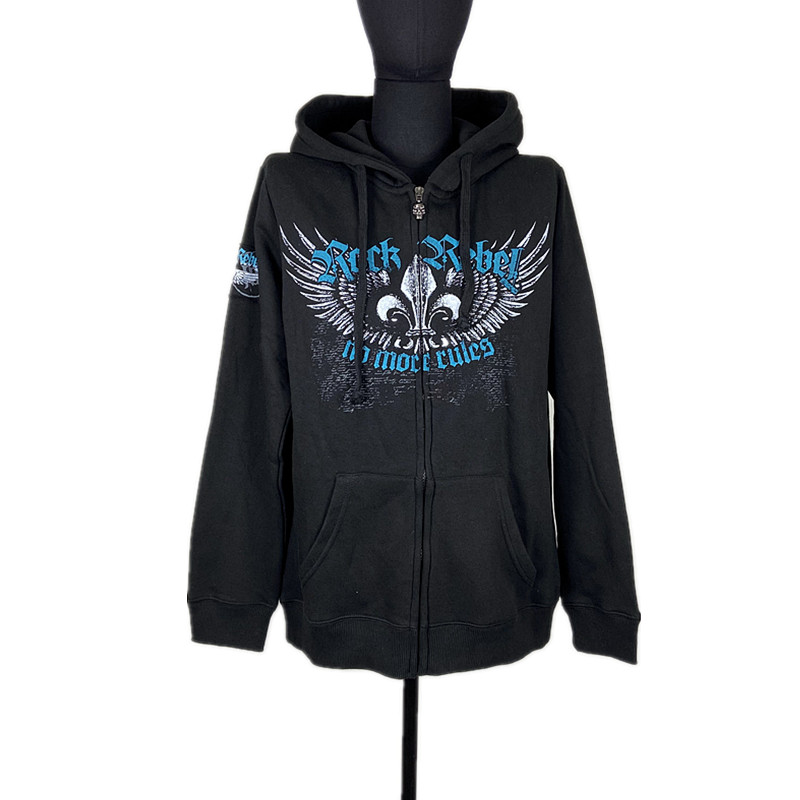 包邮摇滚周边翅膀印花连帽拉链卫衣女士宽松休闲外套暗黑哥特朋克