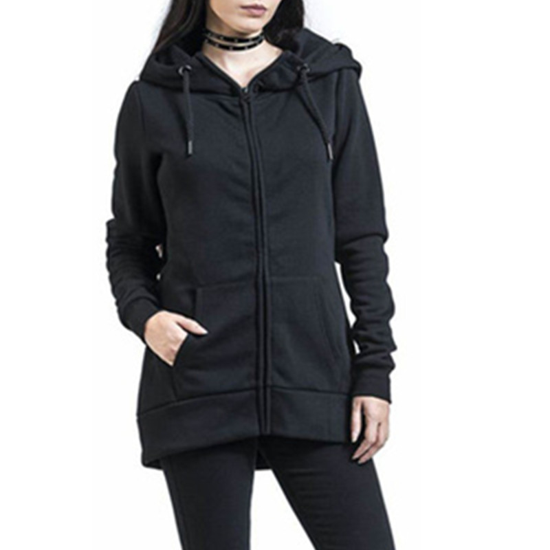 轻朋克风连帽拉链卫衣黑色暗黑哥特印花女款抓绒卫衣暗黑机车摇滚