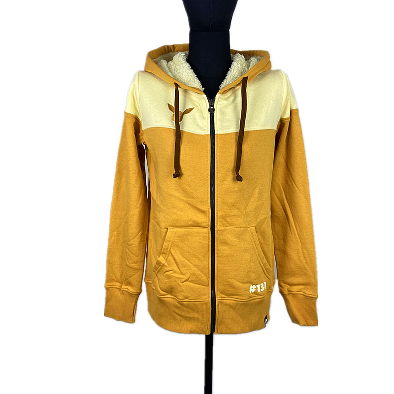 包邮微瑕卡通精灵抓绒pika~刺绣撞色拼接皮卡丘女款连帽拉链卫衣