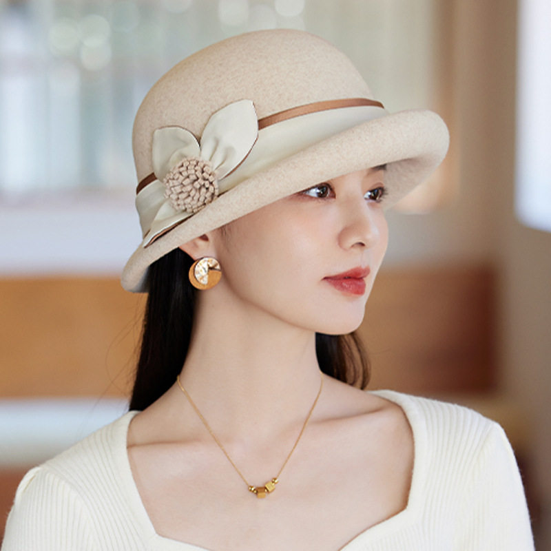 羊毛帽子冬款女式时尚女帽贝雷帽女大头围春秋款洋气时髦卷沿