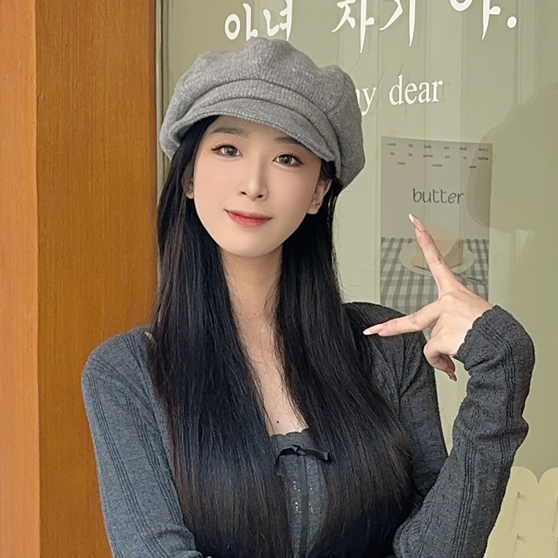 秋冬帽子显脸小女款百搭文艺八角帽贝雷帽纯色画家帽灯芯绒报童帽