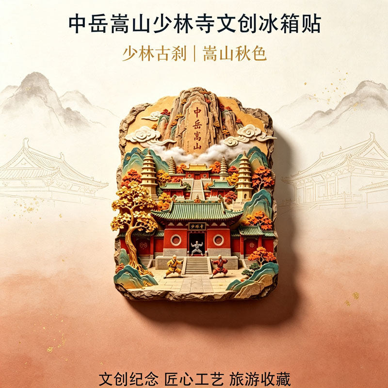 河南嵩山少林寺主题文创金属浮雕磁吸冰箱贴旅游精致纪念品伴手礼