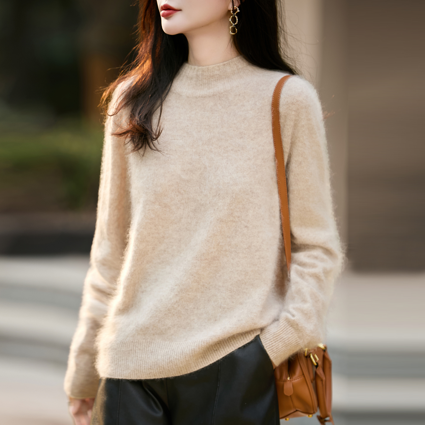 ROUMIKL法式无缝一体拉绒针织衫女半高领毛衣2025新款秋冬保暖打