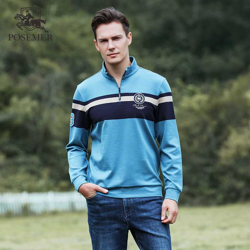 Posemer堡马2025秋冬新款休闲撞色条纹翻领长袖T恤男保暖polo衫潮,男装,Polo衫,淘宝优惠券,粉丝福利购,淘宝优惠卷