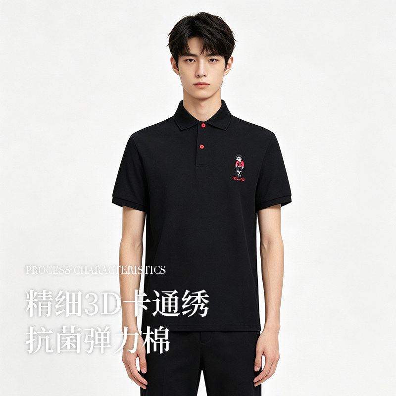 PSM男士精细3D卡通刺绣亲肤舒适弹力棉短袖POLO衫85625318A