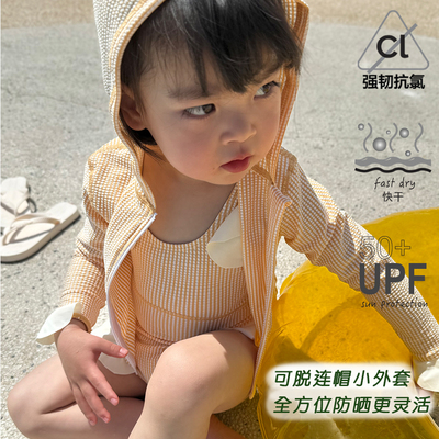 有这么只复古儿童连体防晒泳衣