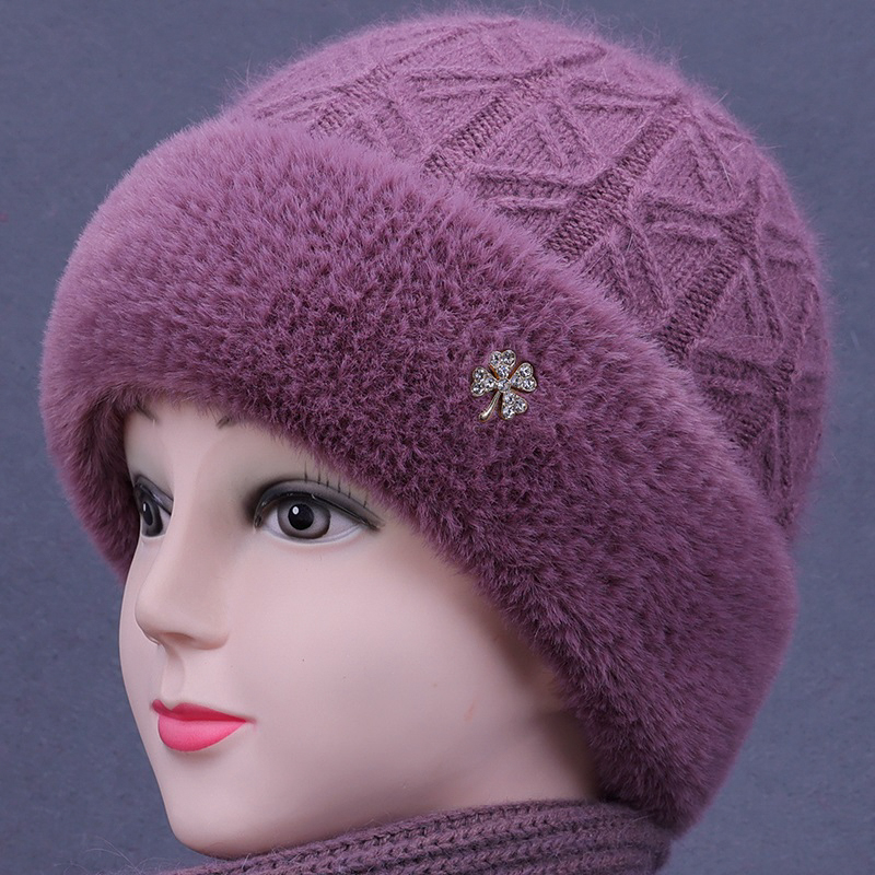 冬季加绒加厚兔毛保暖毛线帽妈妈