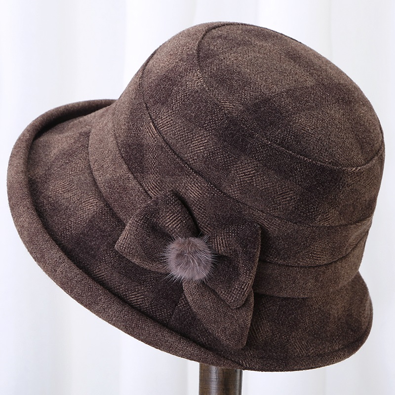 中老年人帽子女秋冬季妈妈保暖毛呢盆帽礼帽奶奶老太太春秋渔夫帽