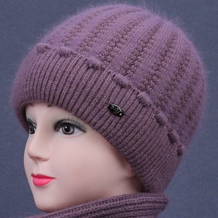 中老年人帽子女冬天妈妈毛线针织保暖帽奶奶加绒厚老太太冬季 棉帽