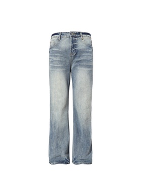 ZXRN 冰蓝色闪电纹501奶油落色猫须抓痕vintage水洗牛仔裤男女