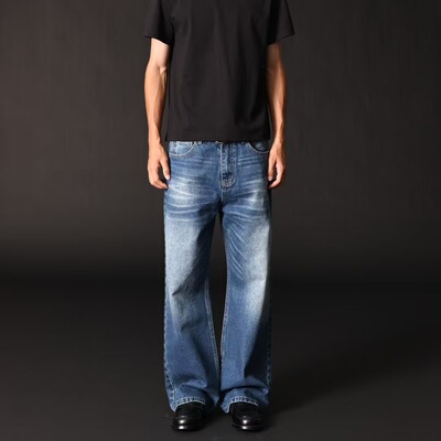 ZXRN 2021M版型水洗做旧Cleanfit微宽松百搭牛仔裤男女