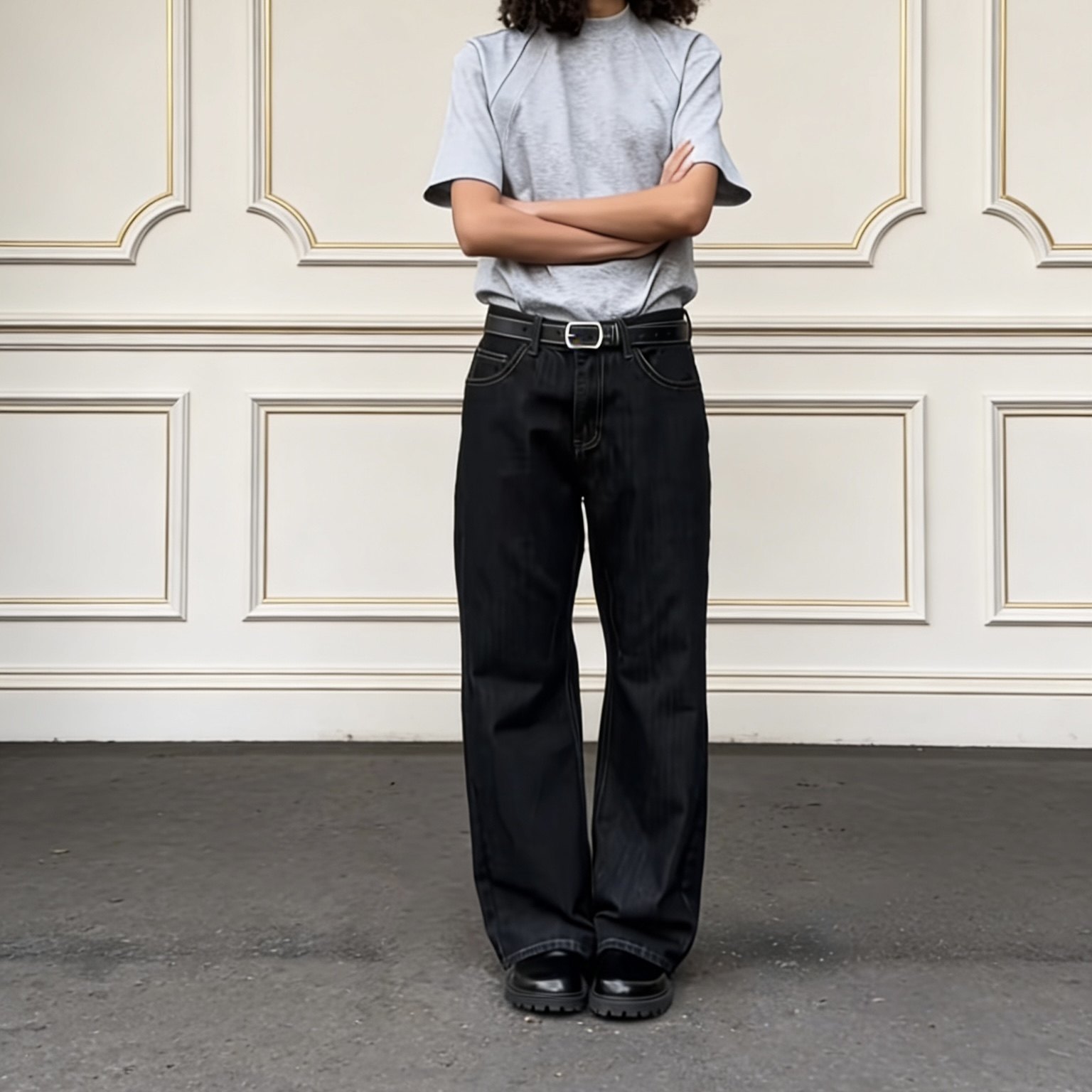 ZXRN 原牛13.5盎司A字窄幅百搭宽松直筒赤线高级感牛仔裤男女