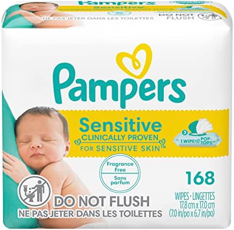 Pampers Baby Wipes Sensitive 3X Pop-Top Packs 168 Count-封面