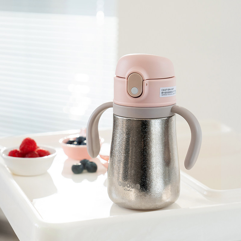 OUDON儿童保温吸管杯 纯钛防摔婴儿重力球学饮杯带手柄360ml