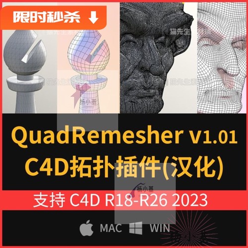C4D四边形网格模型重拓扑插件Exoside QuadRemesher R18-2023汉化