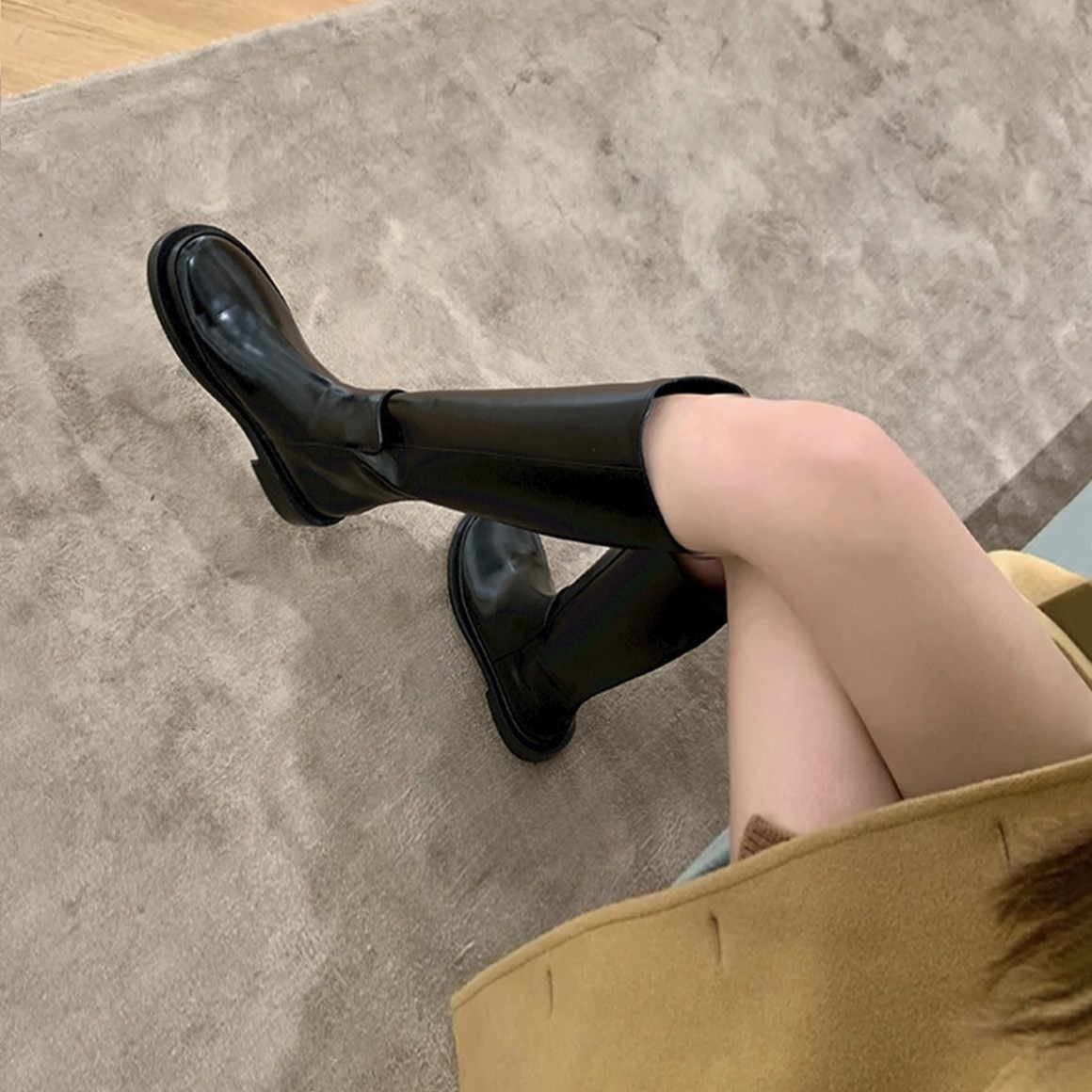 后拉链骑士靴高筒靴马丁瘦瘦靴